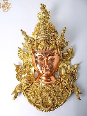 15" Superbly Detailed Green Tara Wall-Hanging Mask | Brass | Handmade | Made In India