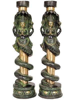 Pair of Naga Kanya Candle Stands