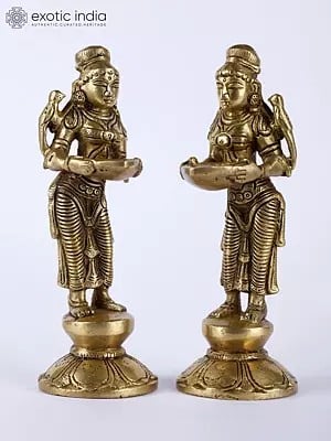 6" Pair of Deeplakshmi In Brass | Handmade | Made In India