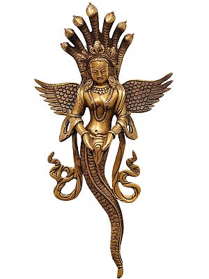 14" Naga Kanya Wall Hanging Brass Statue | Handmade Snake Woman Idol