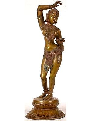 19" The Apsara Applying Vermilion (A Sculpture Inspired by Khajuraho) In Brass | Handmade | Made In India