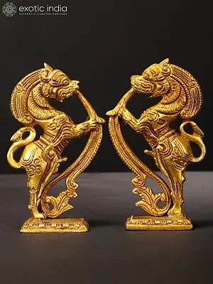 4" Pair of Yali Brackets Figurines in Brass | Handmade | Made in India