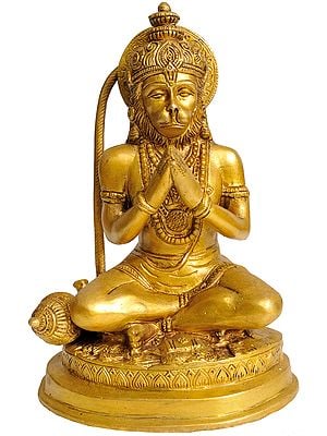 7" Brass Lord Hanuman Statue in Namaskar Mudra | Handmade | Made in India