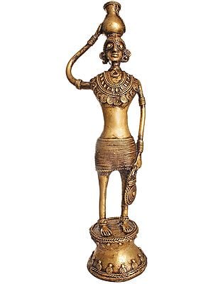 5" Tribal Lady with a Pot In Brass | Handmade | Made In India