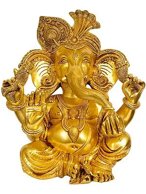 18" Large Size Turbaned Ganesha In Brass | Handmade | Made In India