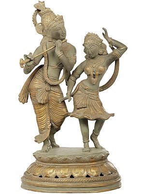 23" Large Size Dancing Radha-Krishna In Brass | Handmade | Made In India