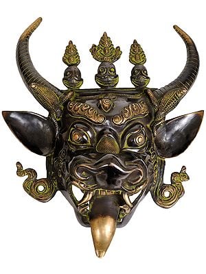17" Yamantaka Wall Hanging Mask (Tibetan Buddhist Deity) In Brass | Handmade | Made In India