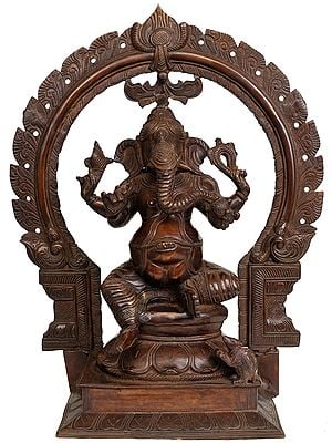 Large Size Four-Armed Seated Ganesha with Floral Aureole