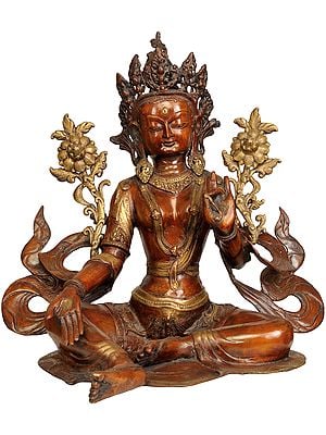 19" Tibetan Buddhist Goddess Green Tara In Brass | Handmade | Made In India