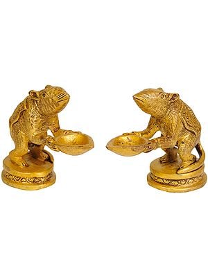 3" Ganesha's Rat Diya (Pair) in Brass | Handmade | Made in India
