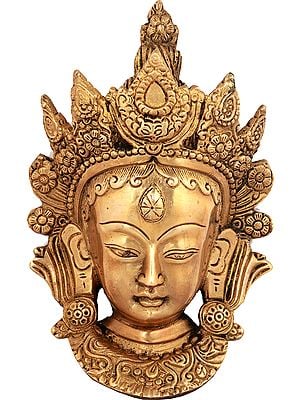 7" Goddess Tara Wall Hanging Mask (Tibetan Buddhist Deity) In Brass | Handmade | Made In India