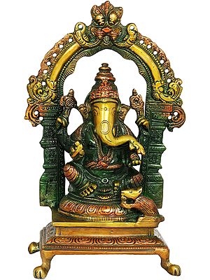 8" Temple Ganesha Brass Sculpture | Handmade | Made in India