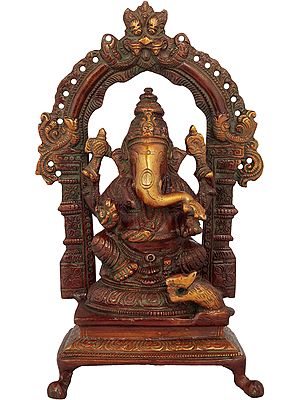 8" Temple Ganesha Brass Sculpture | Handmade | Made in India