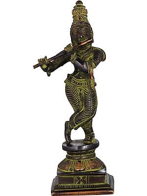 6" Brass Lord Krishna Statue Playing on Flute | Handmade | Made in India