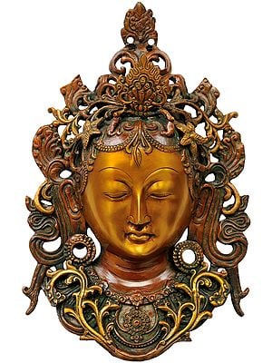12" Goddess Tara Wall Hanging Mask (Tibetan Buddhist Deity) In Brass | Handmade | Made In India