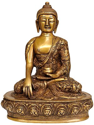 9" Lord Buddha in Bhumisparsha Mudra (Robes Decorated with the Scenes from His Life) In Brass | Handmade | Made In India