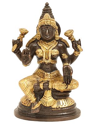 5" Goddess Lakshmi In Brass with Four Arms | Handmade Statue | Made In India
