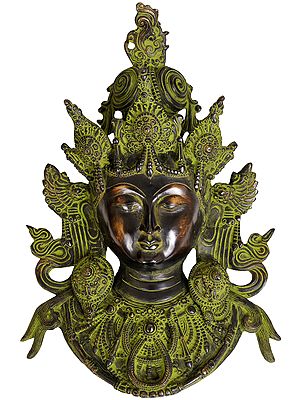 16" Goddess Tara Wall Hanging Mask (Tibetan Buddhist Deity) In Brass | Handmade | Made In India