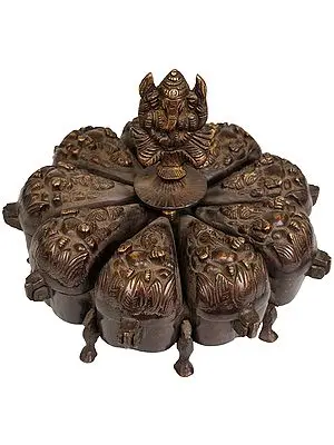 7" Lord Ganesha Ritual Box with Lids In Brass | Handmade | Made In India