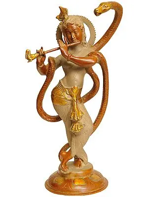 15" Shri Krishna with Kaliya In Brass | Handmade | Made In India