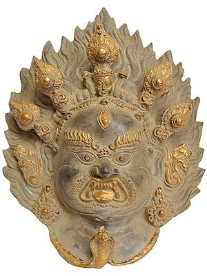 12" Tibetan Buddhist Mahakala Wall Hanging Mask in Brass | Handmade | Made in India