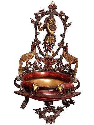 21" Lord Krishna Urli In Brass | Handmade | Made In India