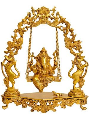 18" Lord Ganesha On a Swing In Brass | Handmade | Made In India