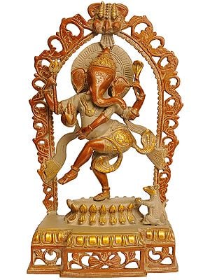 16" Dancing Ganesha with Kirtimukha Atop | Brass | Handmade | Made In India