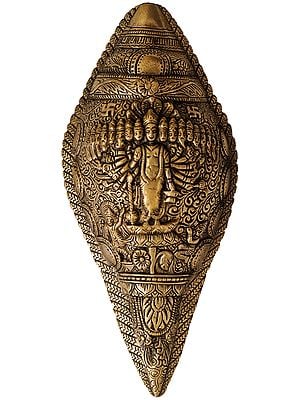 10" Vishvarupa Conch Shaped Wall Hanging In Brass | Handmade | Made In India