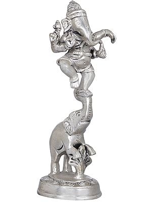 6" Lord Ganesha Brass Idol Dancing on an Elephant | Handmade | Made In India