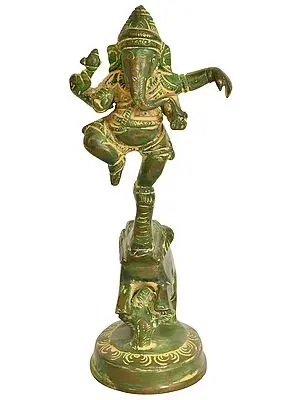 6" Lord Ganesha Dancing on an Elephant In Brass | Handmade | Made In India