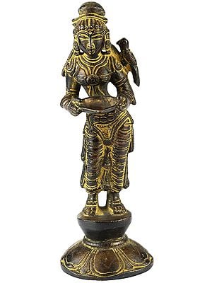 6" Deeplakshmi (Goddess of Light) Statue in Brass | Handmade | Made in India