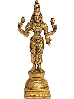 6" Four Armed Lakshmi In Brass | Handmade | Made In India
