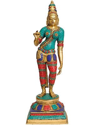 23" Standing Goddess Parvati Statue | Handmade Brass Idol