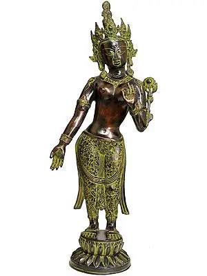 30" Large Size Standing Goddess Tara (Tibetan Buddhist Deity) In Brass | Handmade | Made In India