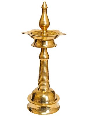 Large Size Five-Wick Lamp with Stand From South India
