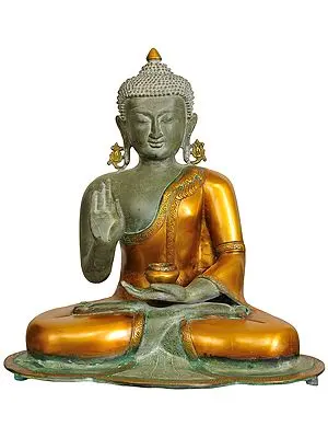 19" Gautam Buddha Robed in Dazzling Golden In Brass | Handmade | Made In India