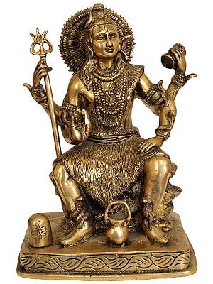 8" Four-Armed Lord Shiva Idol with Shiva Linga and Kamandalu | Handmade Brass Statue | Made in India