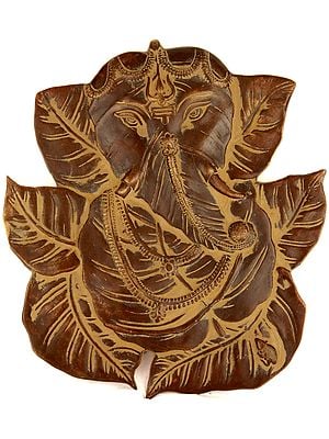 8" Pipal Leaf Ganesha with Trishul on Forehead Wall Hanging Statue in Brass | Handmade
