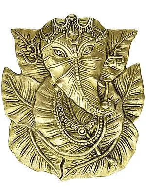 8" Pipal Leaf Ganesha  with Trishul on Forehead (Wall Hanging) In Brass | Handmade | Made In India