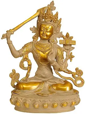 12" Manjushri The Golden Youth (Tibetan Buddhist Deity) In Brass | Handmade | Made In India