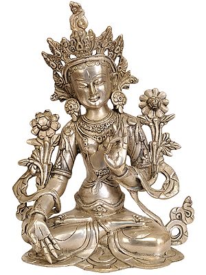 10" Goddess White Tara (Tibetan Buddhist Deity) In Brass | Handmade | Made In India