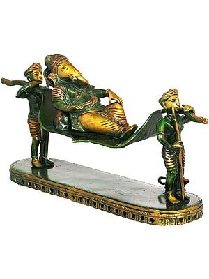 12" Lord Ganesha on Palki In Brass | Handmade | Made In India