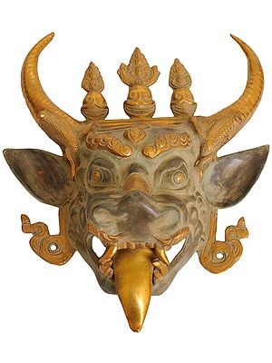 15" Yamantaka Wall Hanging Mask (Tibetan Buddhist Deity) In Brass | Handmade | Made In India