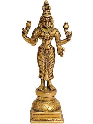 6" Four-Armed Standing Lakshmi Statue in Brass | Handmade | Made In India