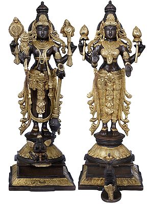 15" Lord Vishnu and Goddess Lakshmi Statue in Brass | Handmade | Made in India