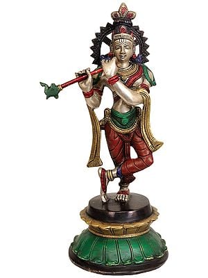 11" Lord Krishna In Brass | Handmade | Made In India
