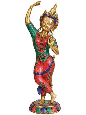 20" Tibetan Buddhist Mayadevi - Mother of Buddha with Upraised Hand Symbolically Holding a Branch of a Tree In Brass | Handmade | Made In India