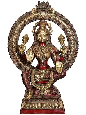35" Large Size Goddess Lakshmi with Prabhavali and Kirtimukha Atop In Brass | Handmade | Made In India