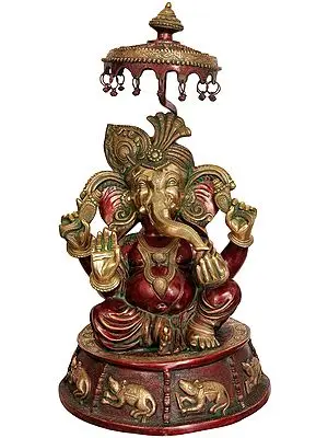 31" Large Size Lord Ganesha with Umbrella In Brass | Handmade | Made In India